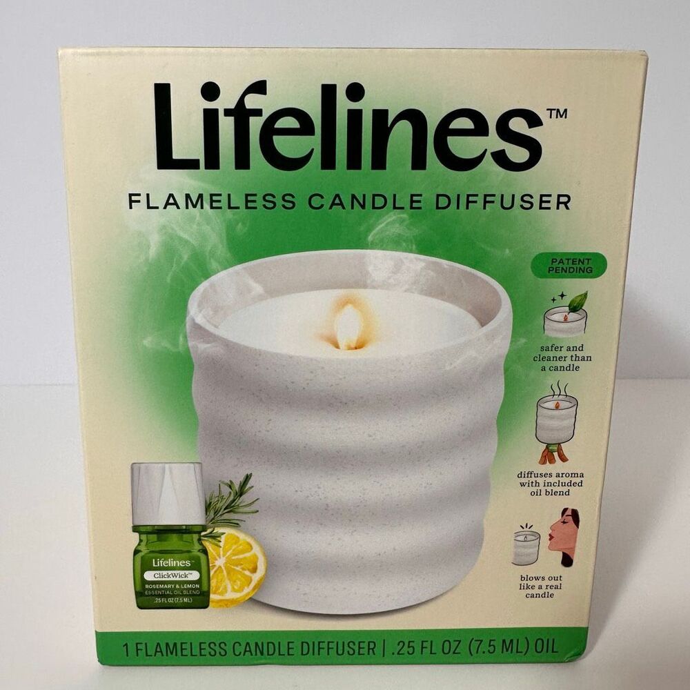 Lifelines Flameless Candle Diffuser w/ Rosemary & Lemon NEW IN BOX